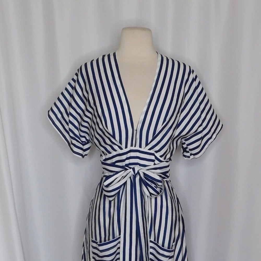 618 SIX ONE EIGHT Blue White Stripe Cabana Resort Dress Cruise Resortwear Medium - Picture 4 of 11